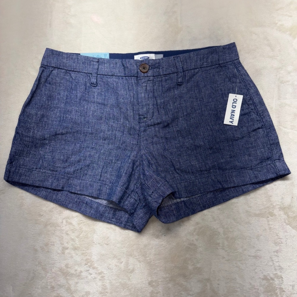 Old Navy Blue Herringbone Linen Blend Shorts Size 2 NWT